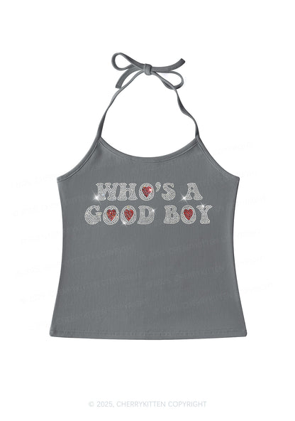 Rhinestone Whos A Good Boy Y2K Halter Neck Cami Cherrykitten