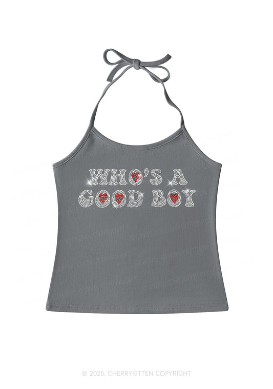 Rhinestone Whos A Good Boy Y2K Halter Neck Cami Cherrykitten