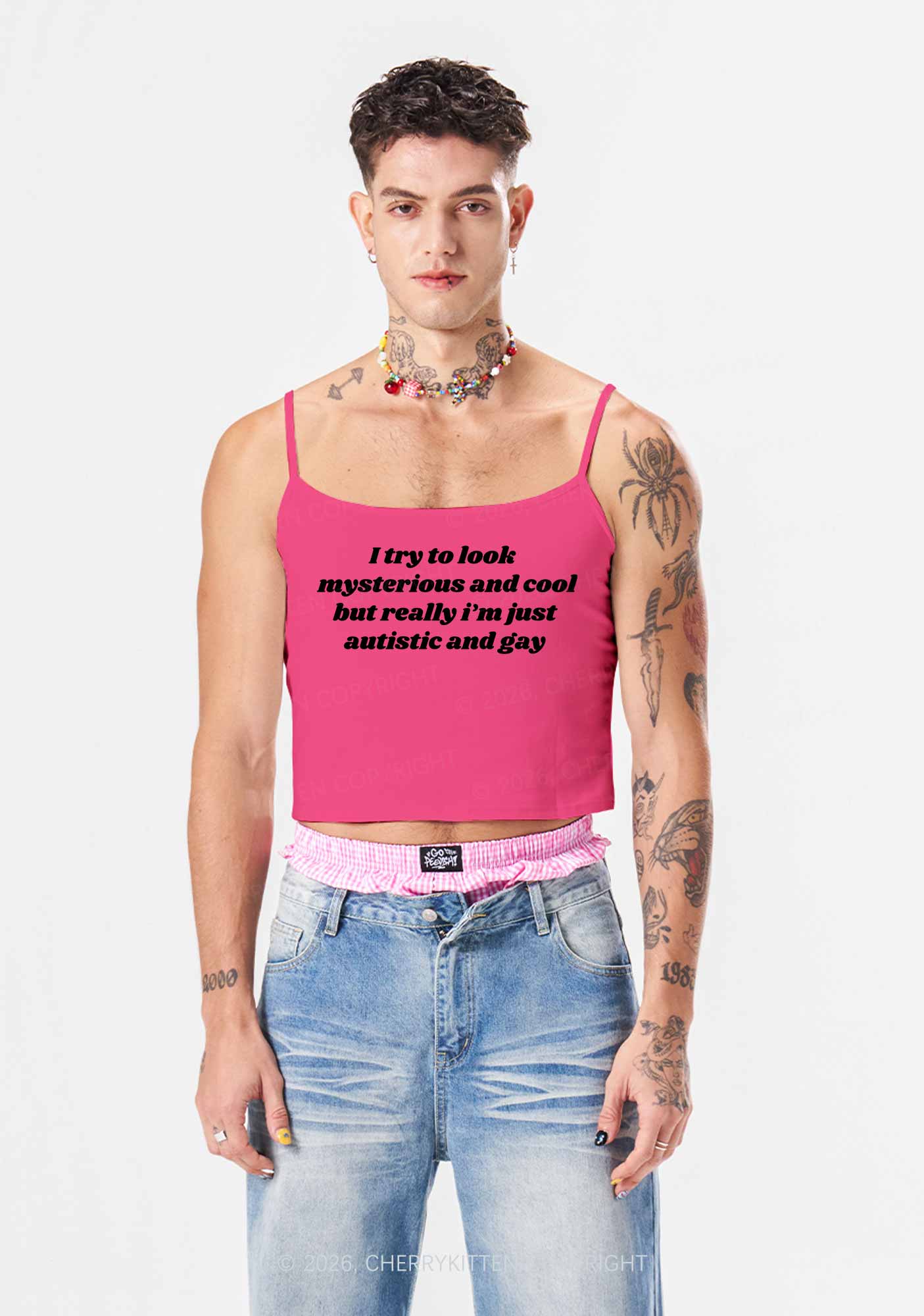 Im Just Autistic And Gay Pride Y2K Spaghetti Strap Cami Cherrykitten