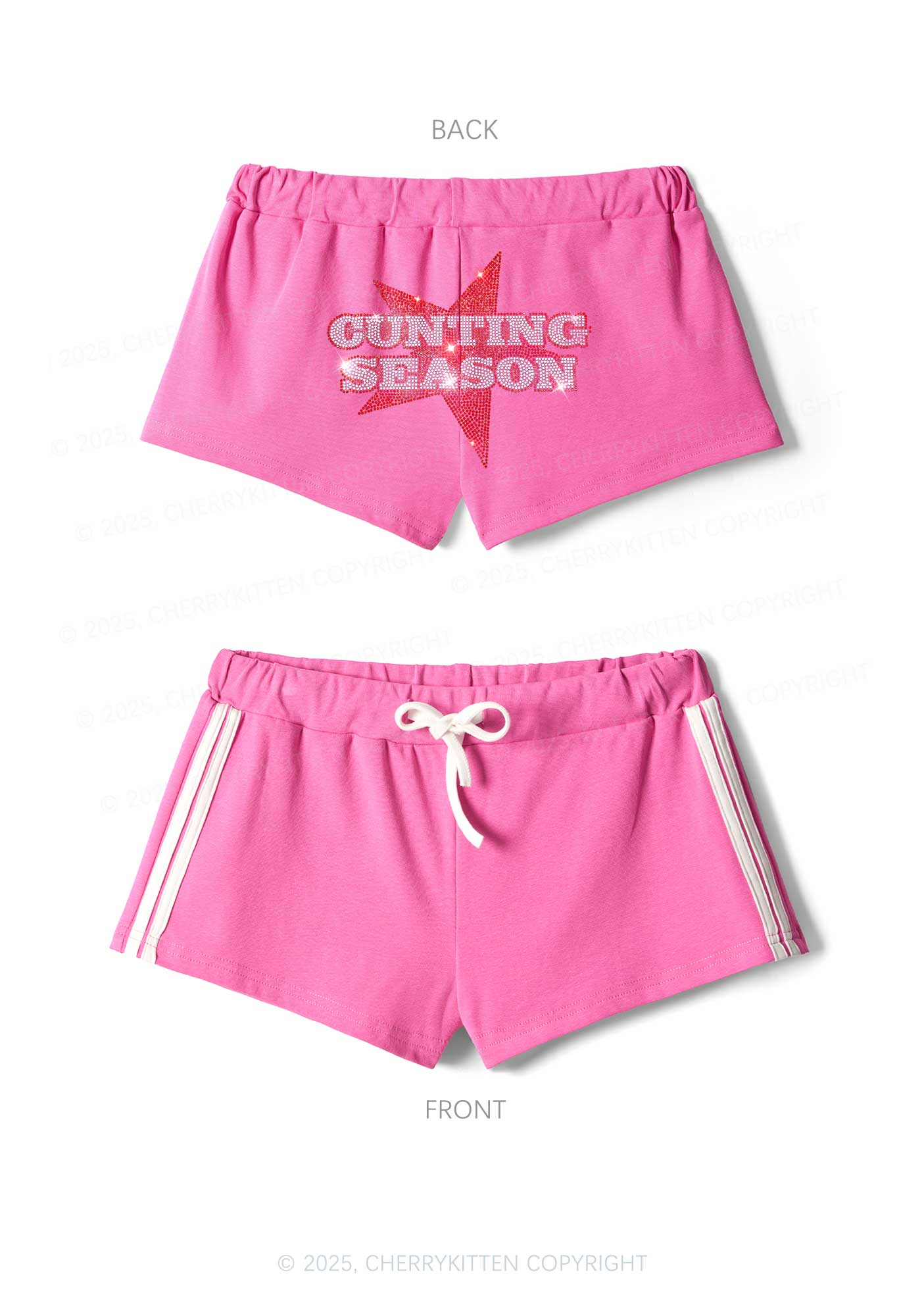 Rhinestone Cunting Season Y2K Drawstring Mini Shorts Cherrykitten