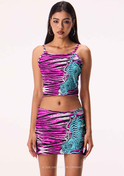 Blue Tiger Pink Zebra Stripe Y2K Print Mini Skirt Cherrykitten