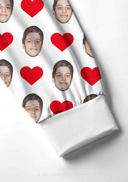 Custom White Hearts Photo Y2K Valentine's Day Y2K Print Long Sleeve Pajama Set Cherrykitten
