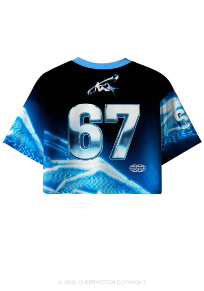 Blue Liquid Wave Househead Y2K Crop Sport Jersey Shirts Cherrykitten