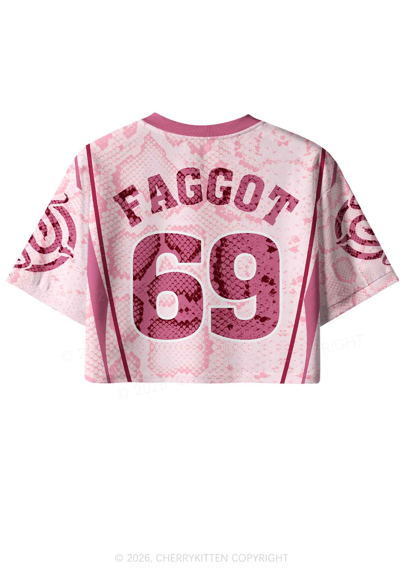 Pink Snakeskin Texture Faggot Pride Y2K Crop Sport Jersey Shirts Cherrykitten
