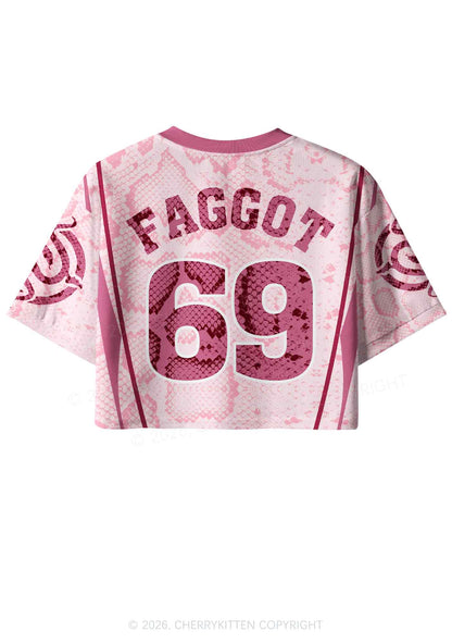 Pink Snakeskin Texture Faggot Pride Y2K Crop Sport Jersey Shirts Cherrykitten