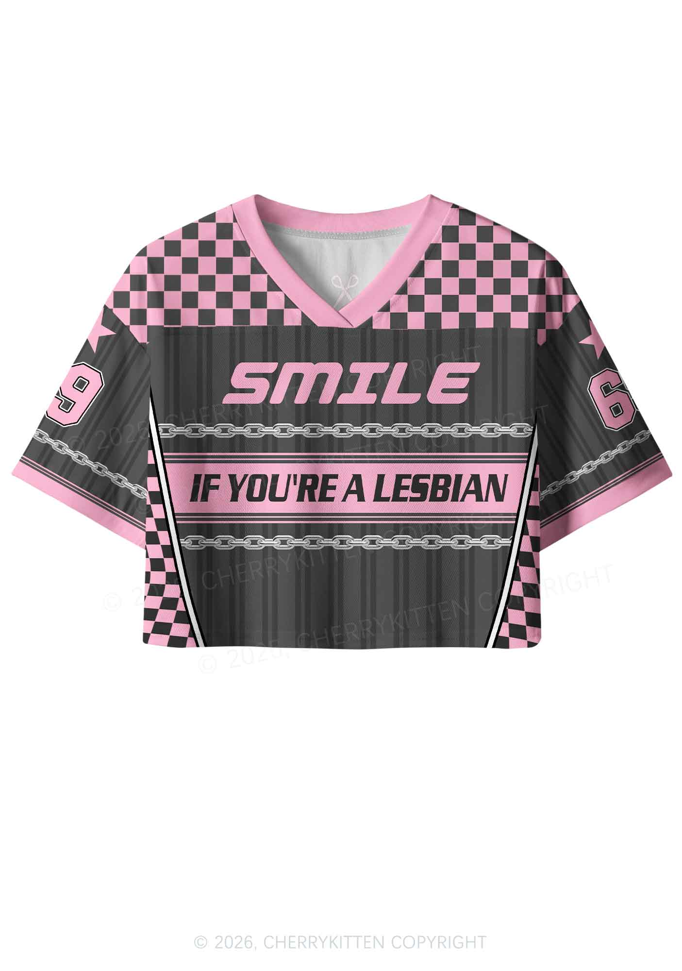 Grey Smile If You Are Lesbian Pride Y2K Crop Sport Jersey Shirts Cherrykitten