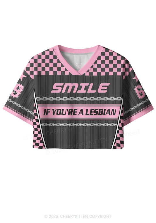 Grey Smile If You Are Lesbian Pride Y2K Crop Sport Jersey Shirts Cherrykitten