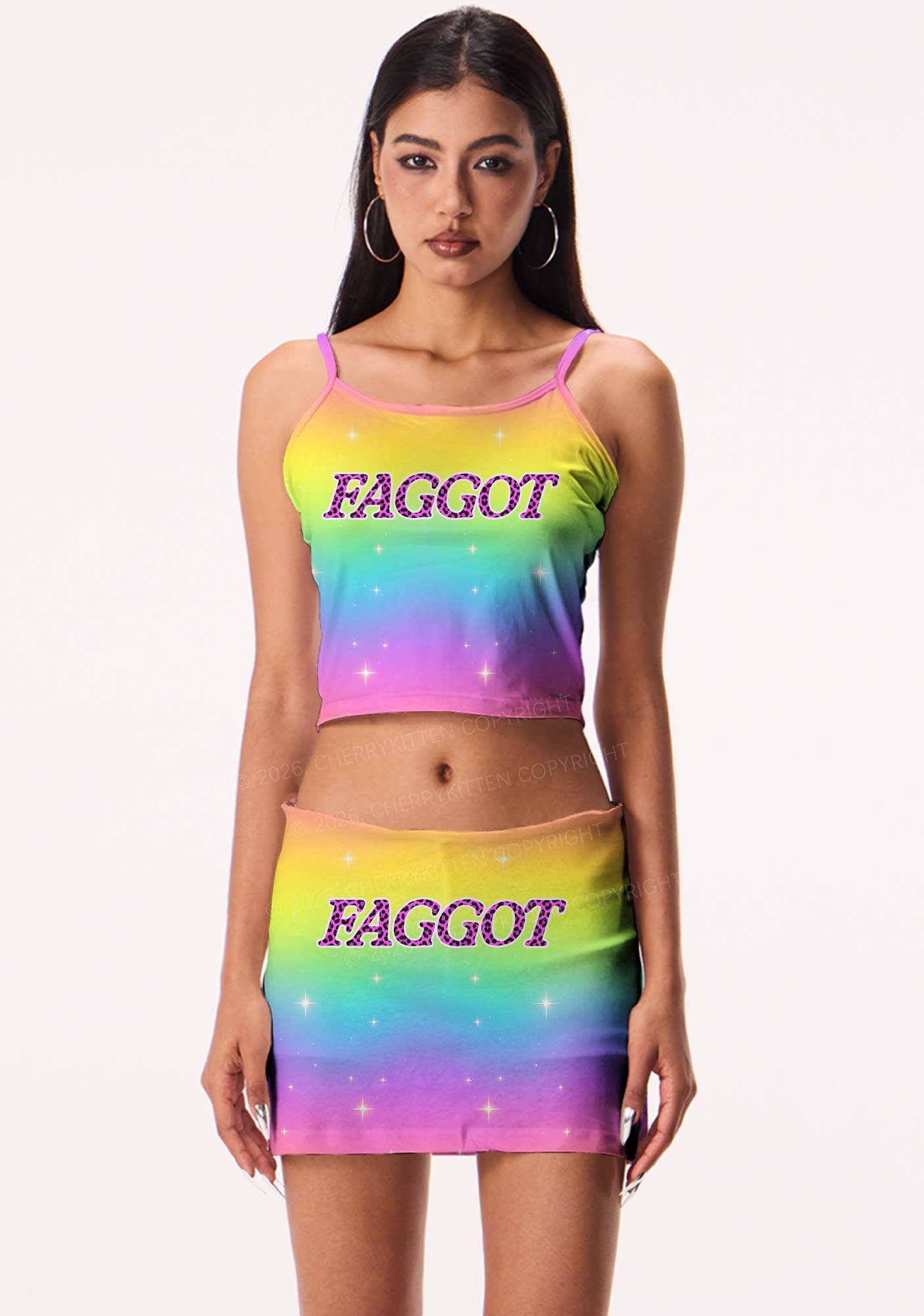 Rainbow Faggot Pride Y2K Print Cami Crop Top Cherrykitten