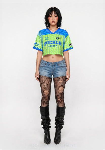 Green Pickle Slxt Y2K Crop Sport Jersey Shirts Cherrykitten