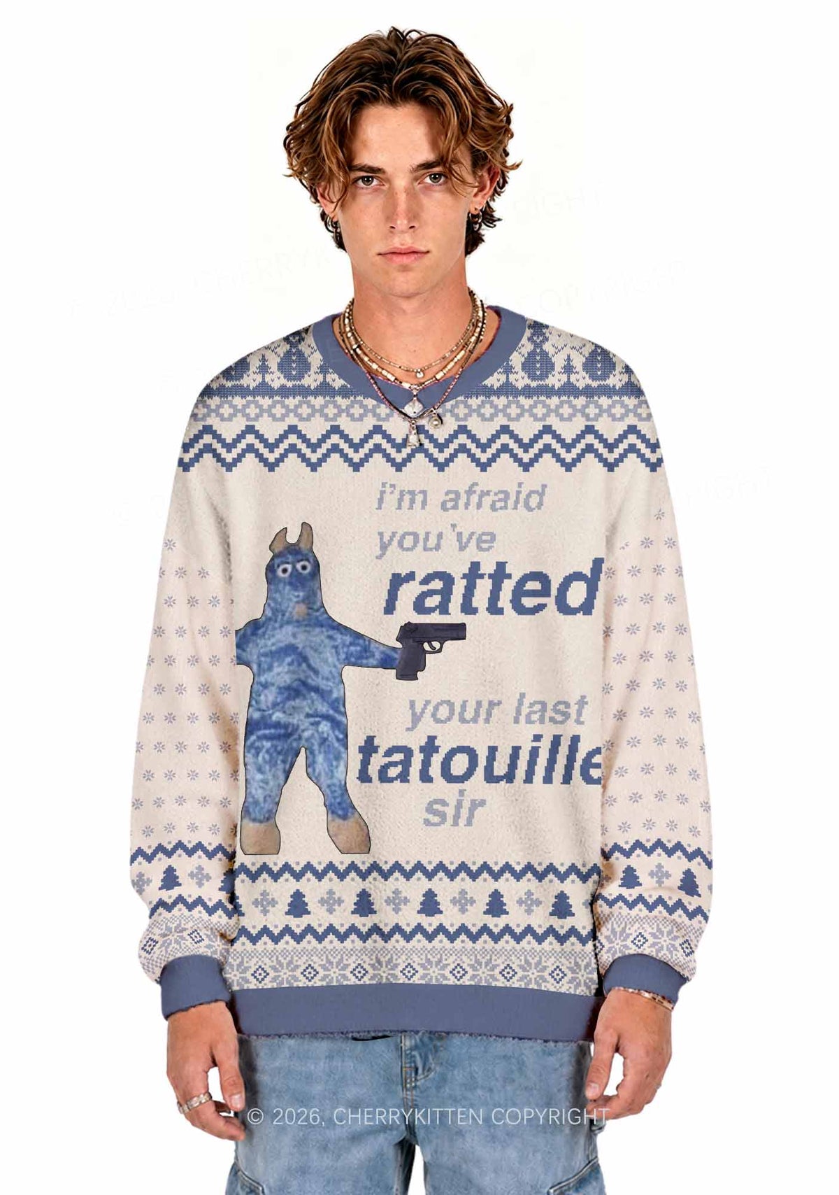 Ratted Last Tatouille Y2K Christmas Knit Sweatshirt Cherrykitten