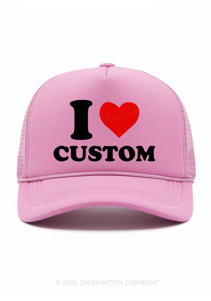 I Love Custom Valentine's Day Y2K Trucker Hat Cherrykitten