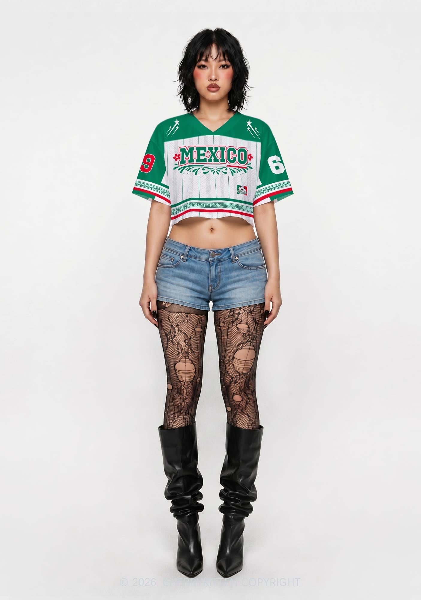 Custom Mexico Floral Stripe Y2K Crop Sport Jersey Shirts Cherrykitten