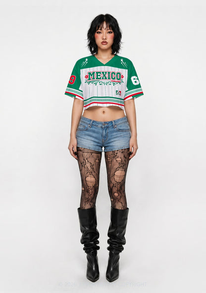 Custom Mexico Floral Stripe Y2K Crop Sport Jersey Shirts Cherrykitten