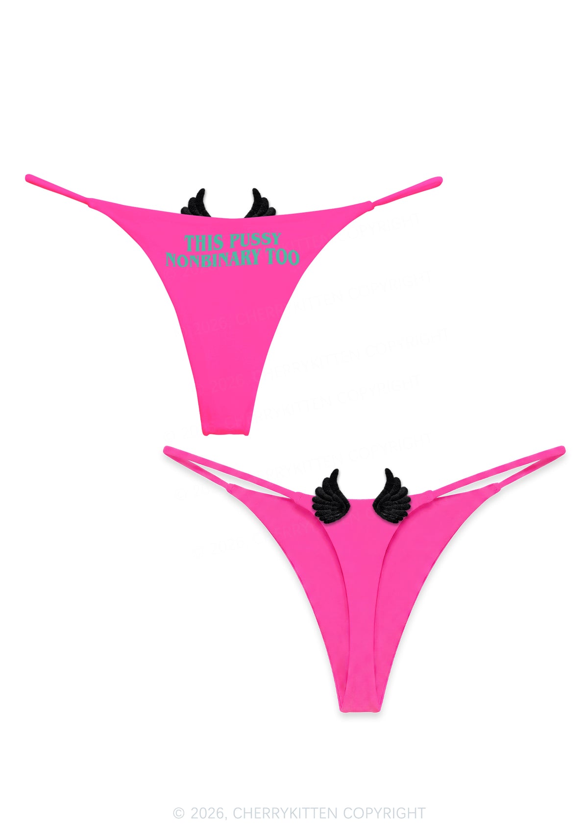 This Puxxy Nonbinary Too Y2K Goth Angel Wings Bikini String Thong Cherrykitten