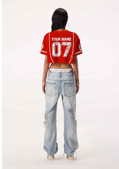 Custom Red Korean Boys Y2K Crop Sport Jersey Shirts Cherrykitten
