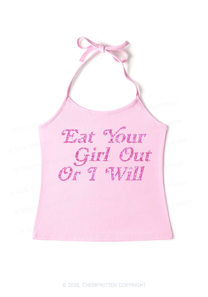 Glitter Eat Your Girl Out Pride Y2K Halter Neck Cami Cherrykitten