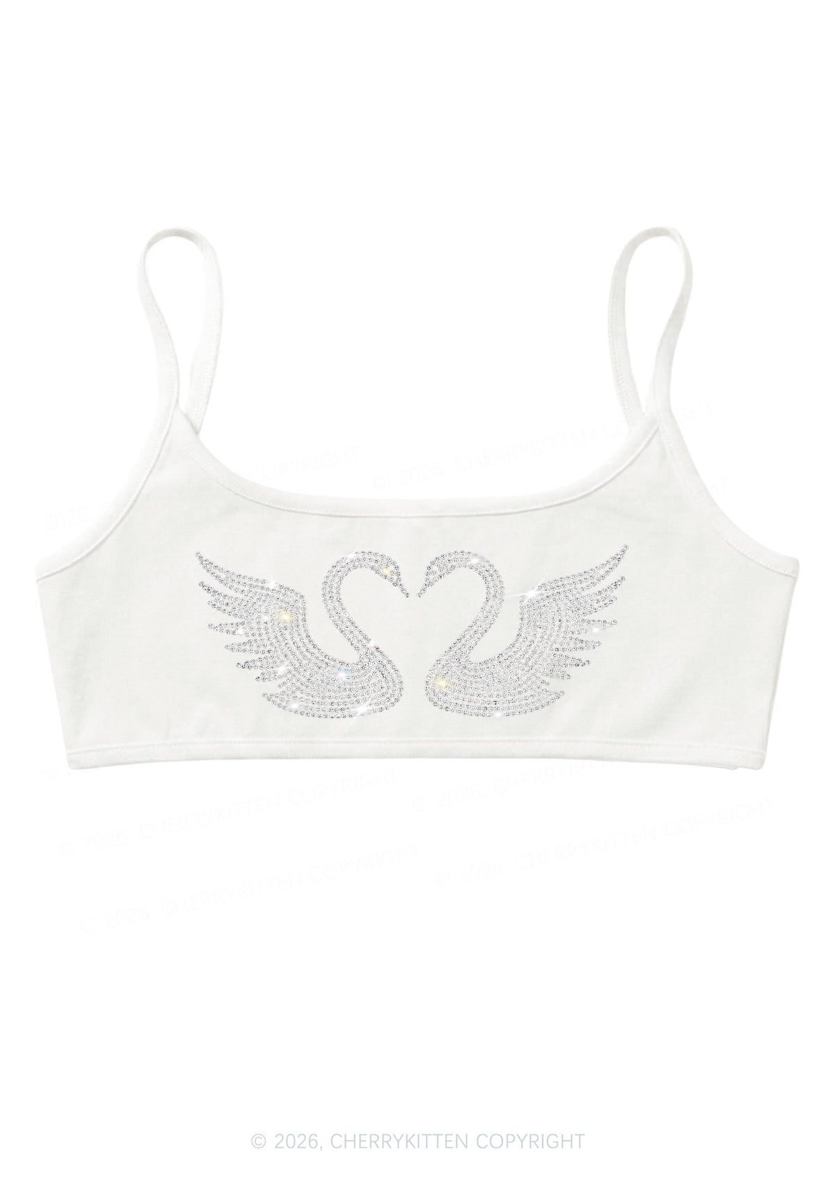Rhinestone Swans Y2K Super Crop Cami Cherrykitten