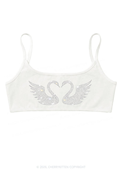 Rhinestone Swans Y2K Super Crop Cami Cherrykitten