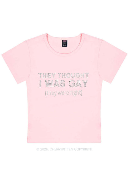 Rhinestone They Thought I Was Gay Pride Y2K Baby Tee Cherrykitten