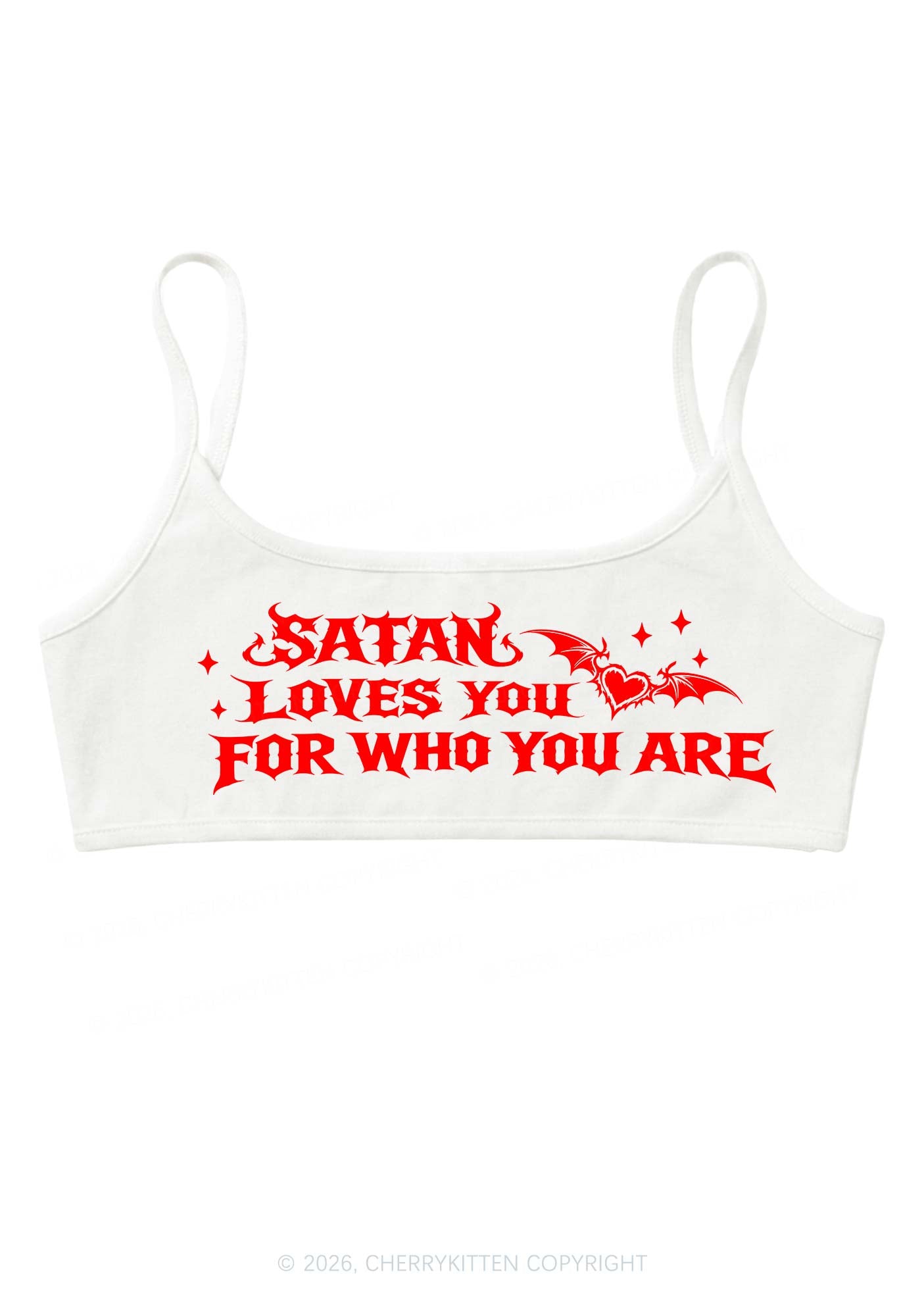 Halloween Satan Loves You Y2K Super Crop Cami Cherrykitten