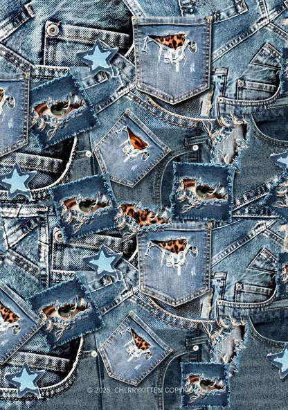 Denim Patchwork Y2K Print Cami Crop Top Cherrykitten