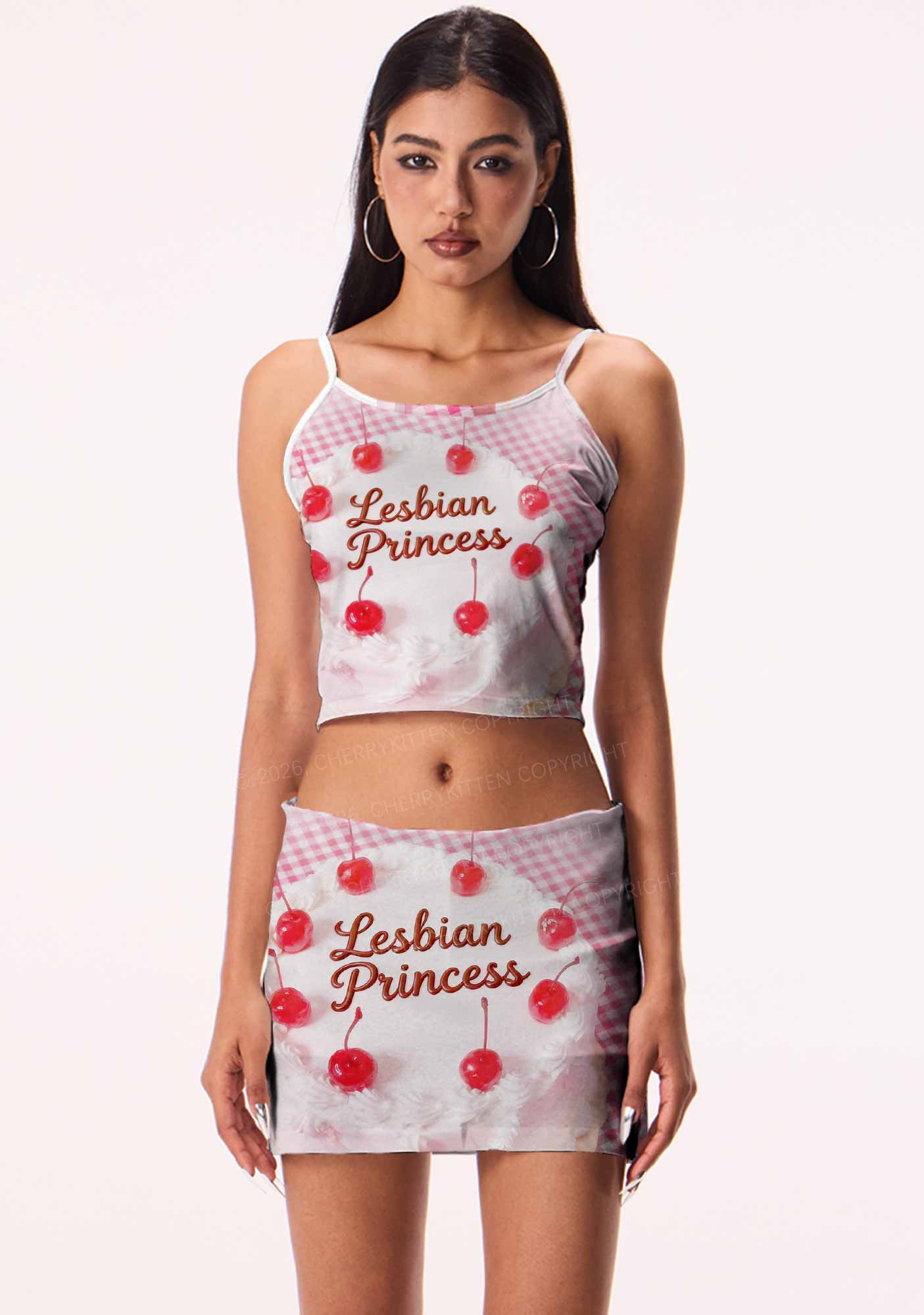 Blush Lesbian Princess Cake Pride Y2K Print Cami Crop Top Cherrykitten