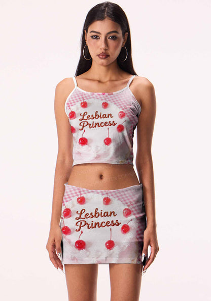 Blush Lesbian Princess Cake Pride Y2K Print Cami Crop Top Cherrykitten