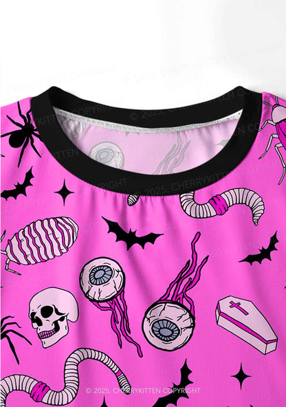 Halloween Goth Pink Party Y2K Print Long Sleeve Pajama Set Cherrykitten