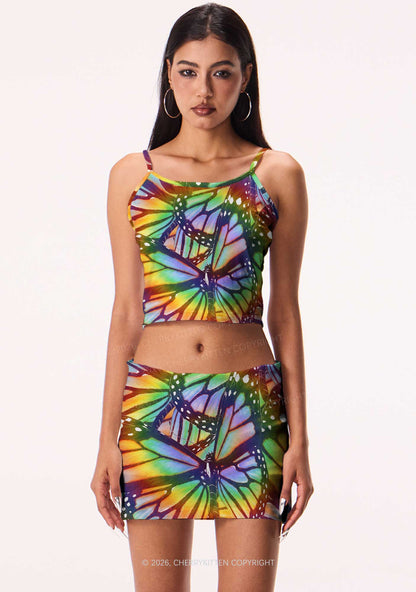 Rainbow Butterfly Y2K Print Cami Crop Top Cherrykitten