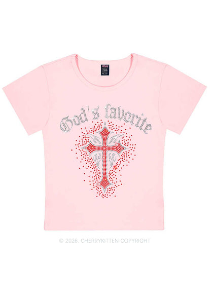 Rhinestone Gods Favorite Cross Y2K Baby Tee Cherrykitten