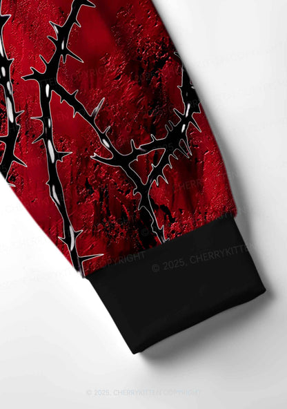 Halloween Thorned Ruby Y2K Print Long Sleeve Pajama Set Cherrykitten