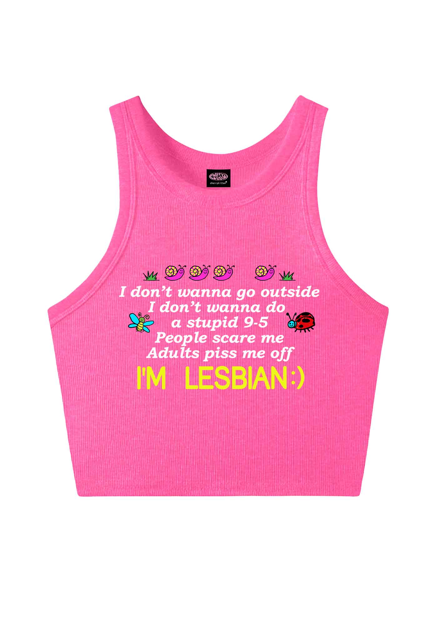 People Scare Me Im Lesbian Pride Y2K Crop Tank Top Cherrykitten