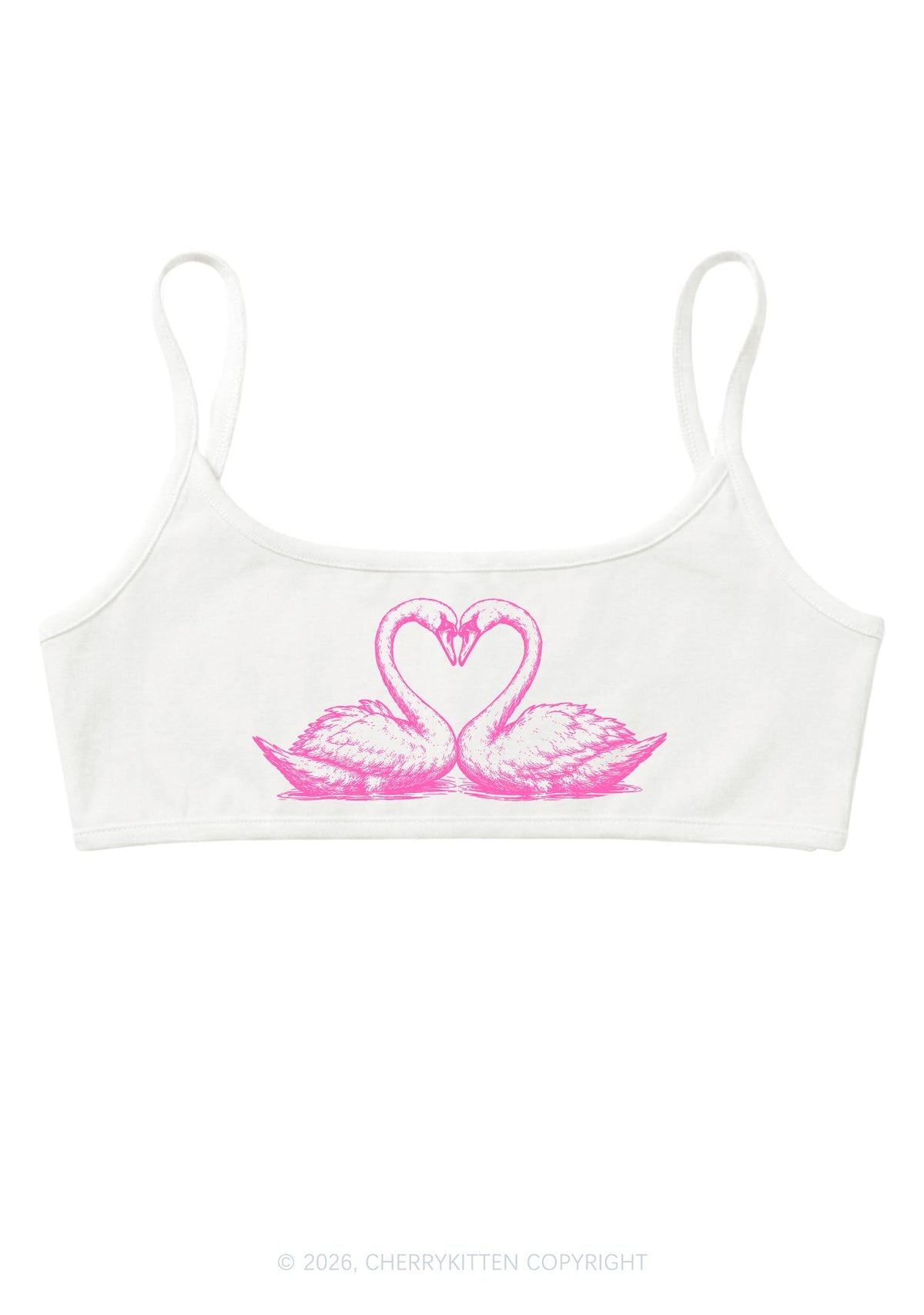 Pink Swans Heart Y2K Super Crop Cami Cherrykitten