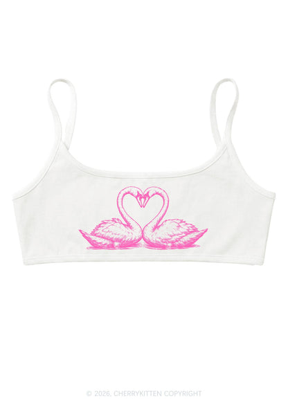 Pink Swans Heart Y2K Super Crop Cami Cherrykitten