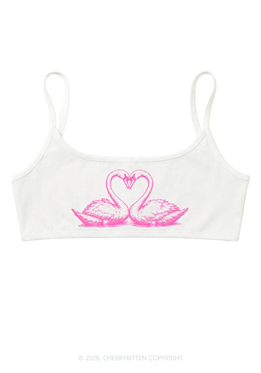 Pink Swans Heart Y2K Super Crop Cami Cherrykitten