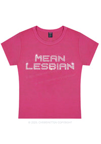 Rhinestone Mean Lesbian Pride Y2K Baby Tee Cherrykitten