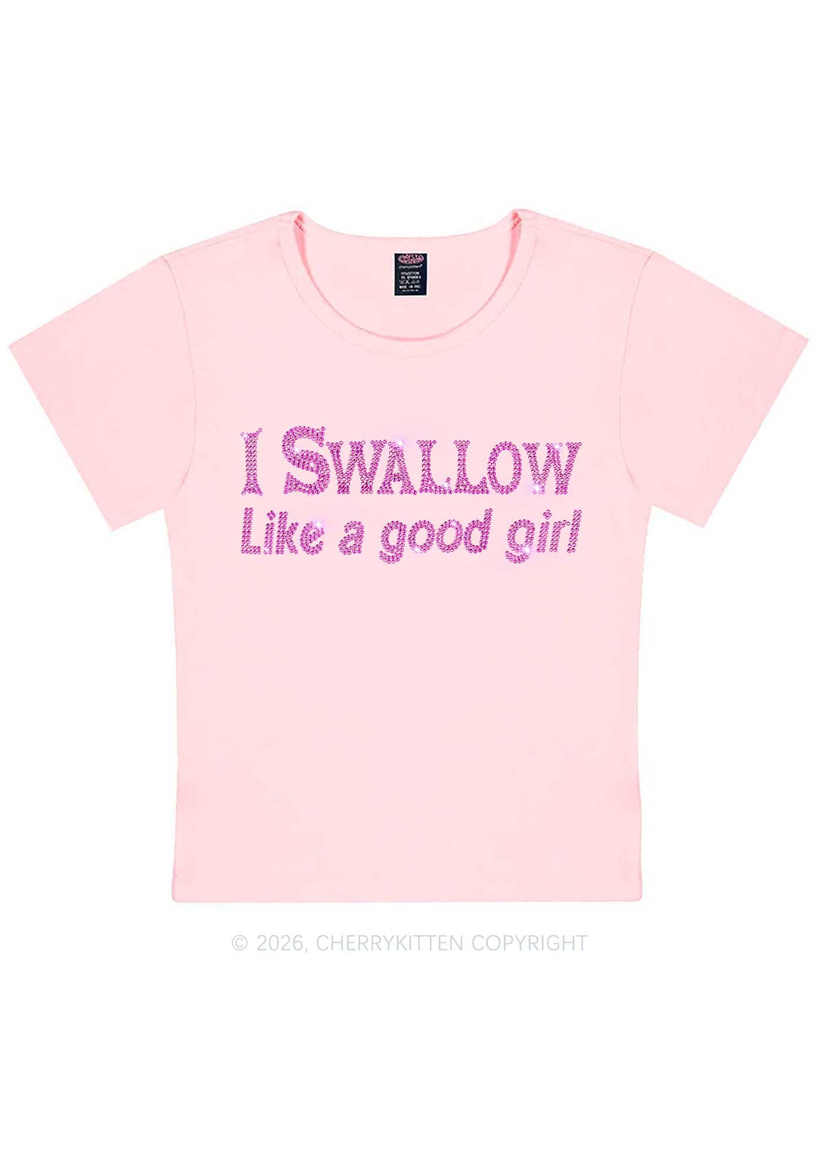 Rhinestone Swallow Like Good Girl Y2K Baby Tee Cherrykitten