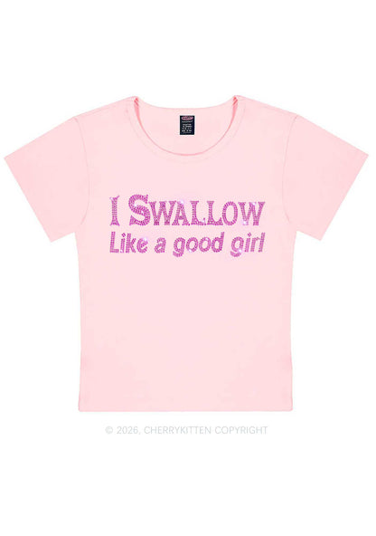 Rhinestone Swallow Like Good Girl Y2K Baby Tee Cherrykitten