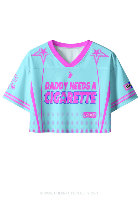 Daddy Needs A Cigarette Y2K Crop Sport Jersey Shirts Cherrykitten