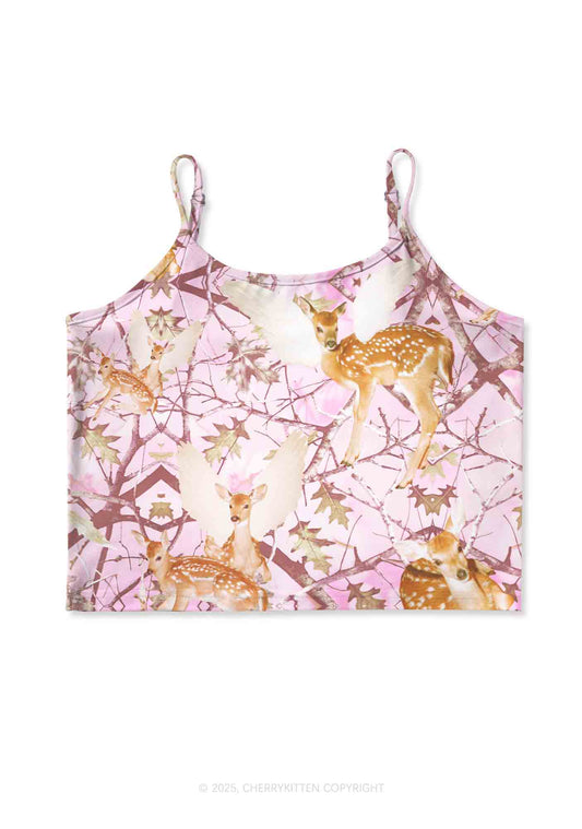 Pink Wood Deer Y2K Print Cami Crop Top Cherrykitten