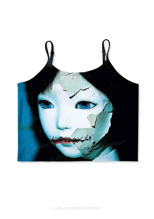 Halloween Cracked Doll Y2K Print Cami Crop Top Cherrykitten