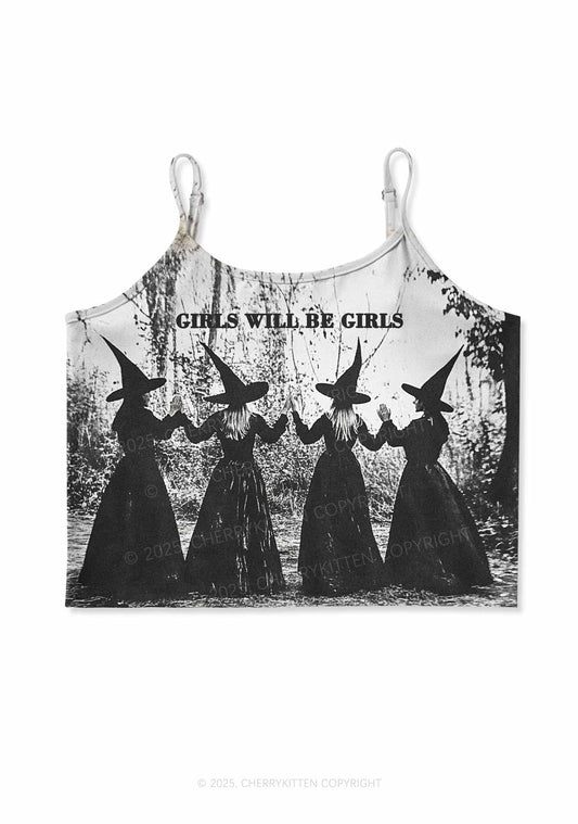 Halloween Girls Will Be Girls Y2K Print Cami Crop Top Cherrykitten