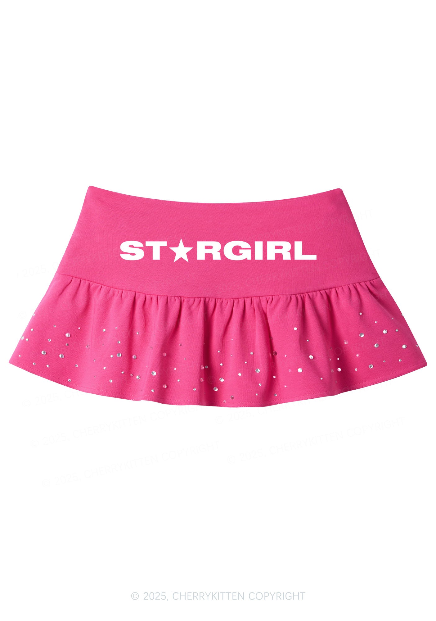 Stargirl Y2K Pink Ruffled Rhinestone Mini Skirt Cherrykitten