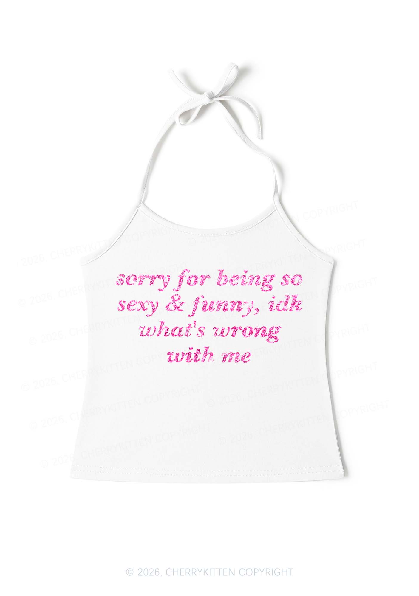 Glitter Sorry For Being So Funny Y2K Halter Neck Cami Cherrykitten