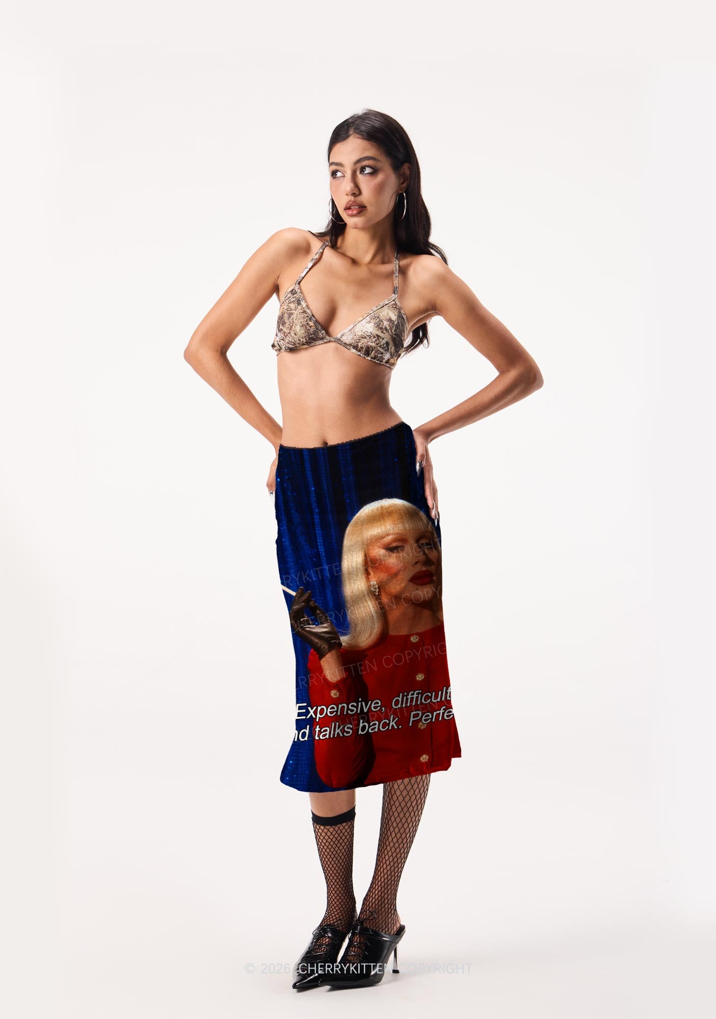 Expensive Difficult And Talks Back Y2K Print Midi Skirt Cherrykitten