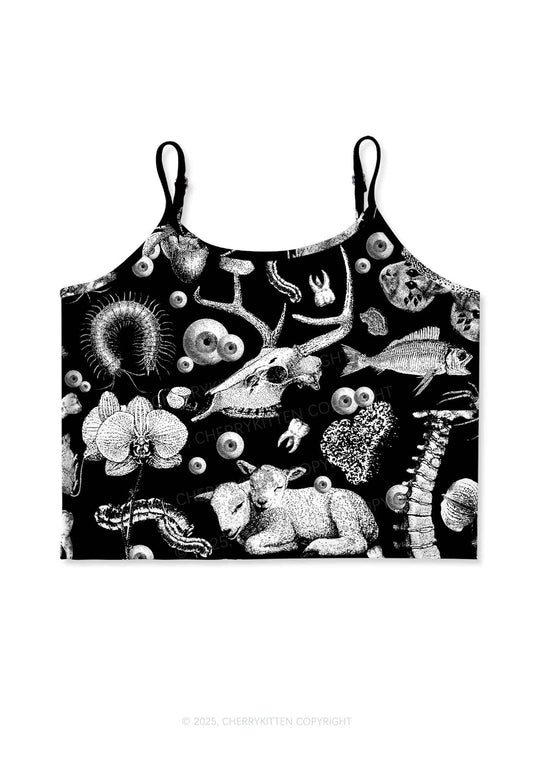 Halloween Dark Sheep Bone Y2K Print Cami Crop Top Cherrykitten