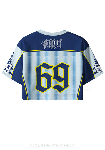 Blue Stripes Faggot Pride Y2K Crop Sport Jersey Shirts Cherrykitten