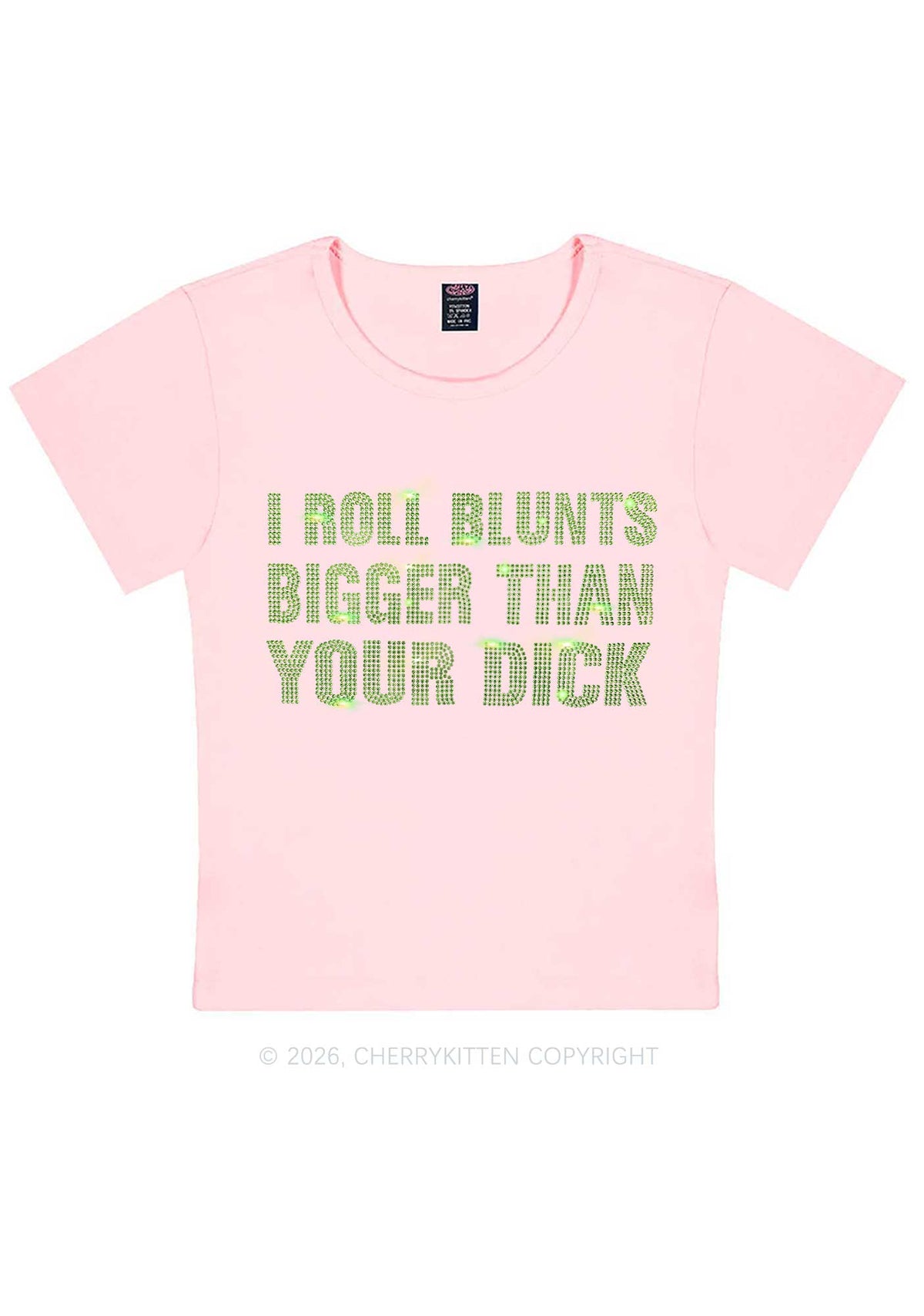 Rhinestone I Roll Blunts Y2K Baby Tee Cherrykitten