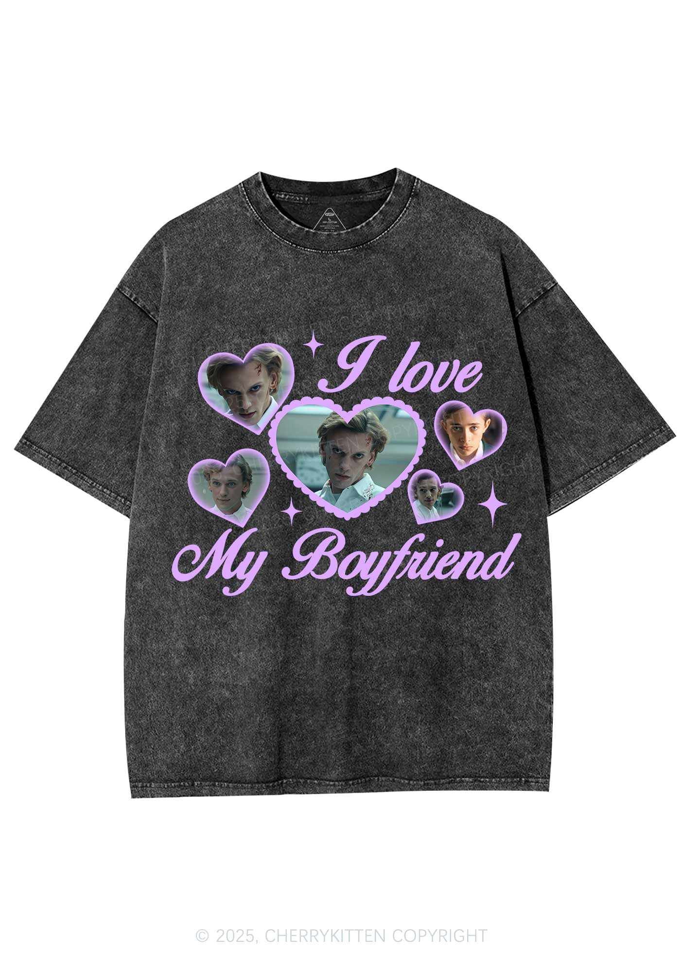 Love My Boyfriend Number One Y2K Shirts Washed Tee Cherrykitten