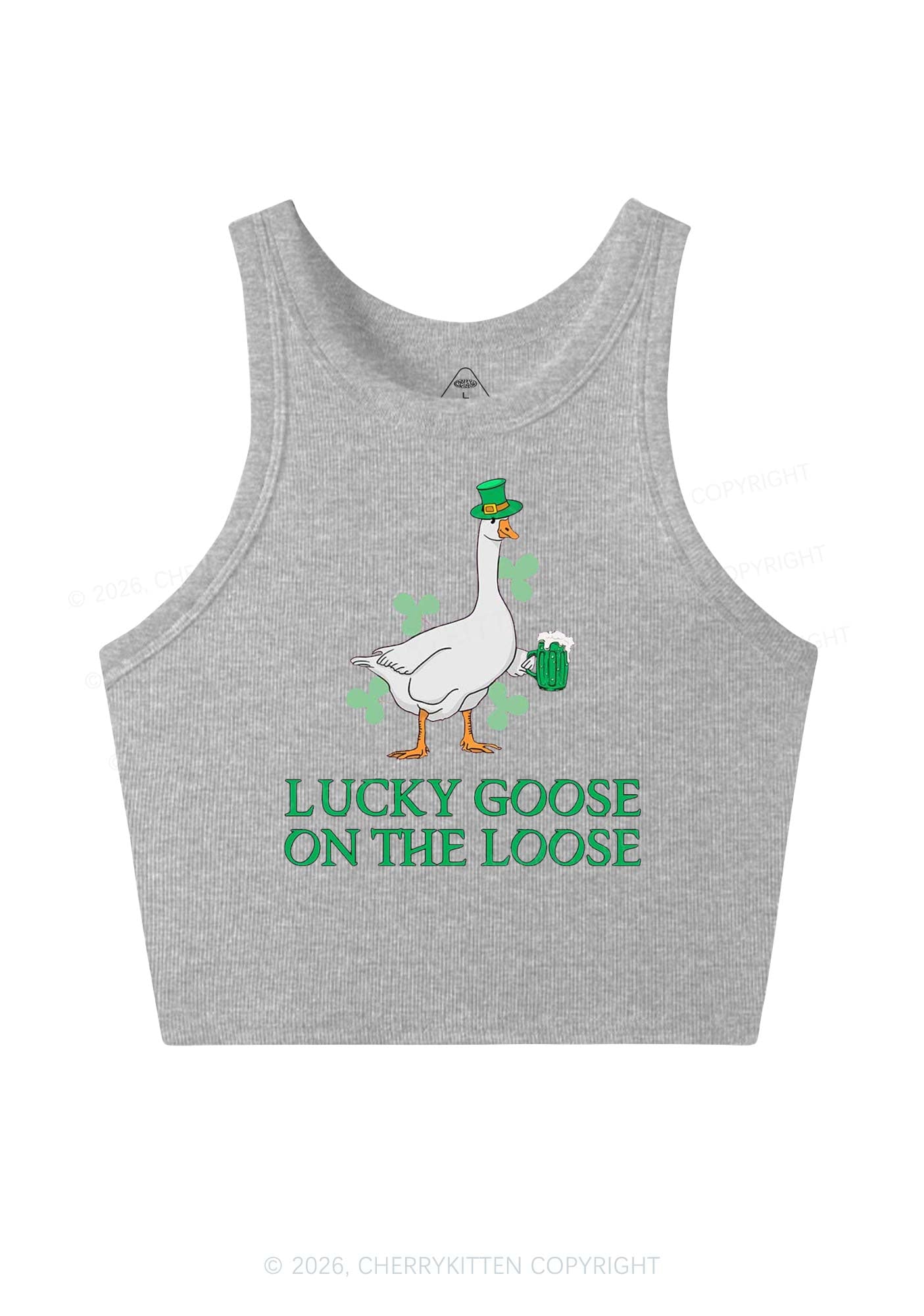 Lucky Goose On The Loose St Patricks Y2K Crop Tank Top Cherrykitten